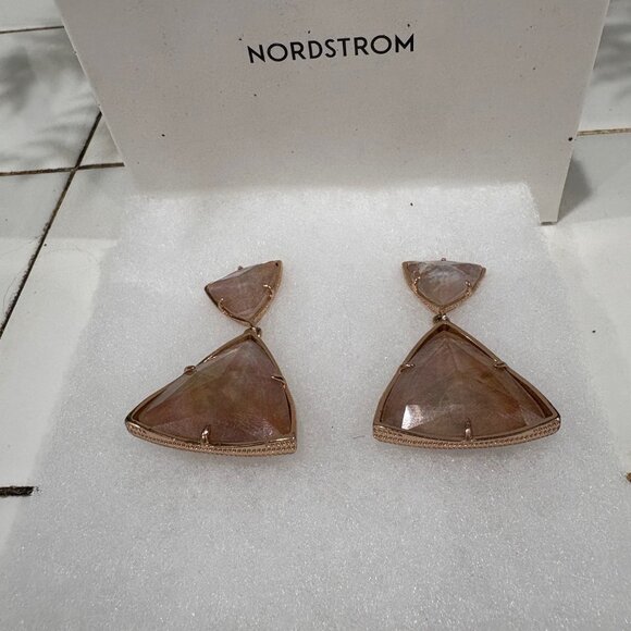 Kendra Scott Statement Earrings in Brown Mother of Pearl and Rose Gold Hardware - Picture 4 of 6